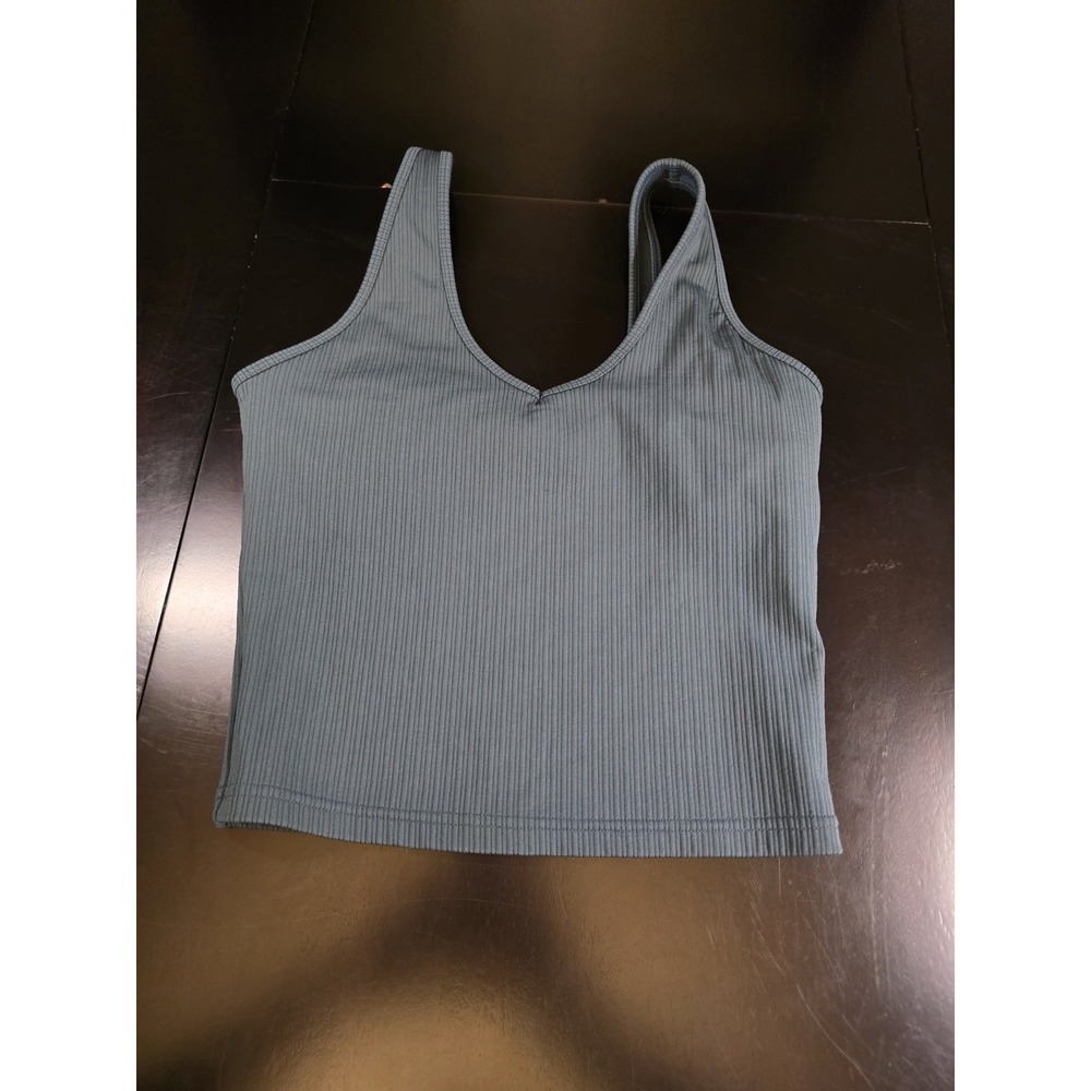 Senita Athletics‎ Ribbed V-Neck Crop Tank Top Blue Teal Women's Size Small EUC